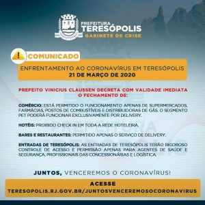 Teresópolis com medidas severas de restrição ao Coronavírus