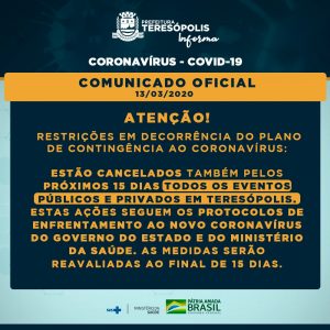 Cancelamento de todos eventos públicos e privados em Teresópolis