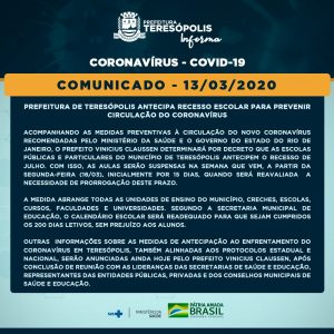 Comunicado oficial do Covid 19 em Teresópolis